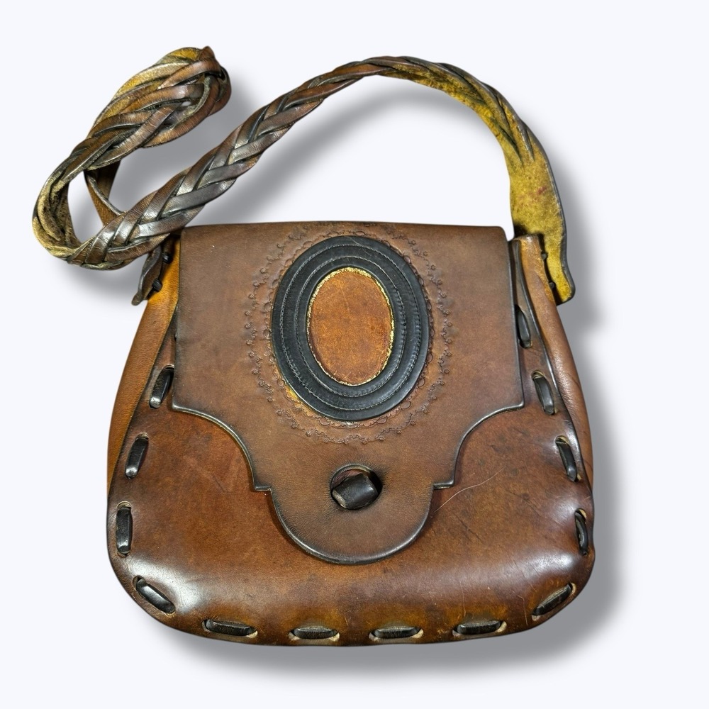 Vintage‎ Rustic Leather Saddle Bag Purse Boho Braided Hippie Western Handmade